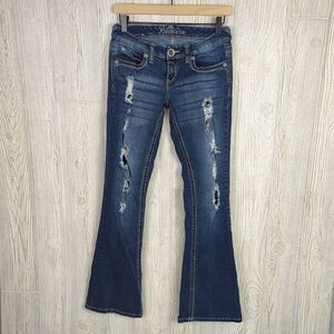 Premiere Womens Curvy 3/4 Distressed Denim Jeans Low Rise Boot Cut Zip Fly